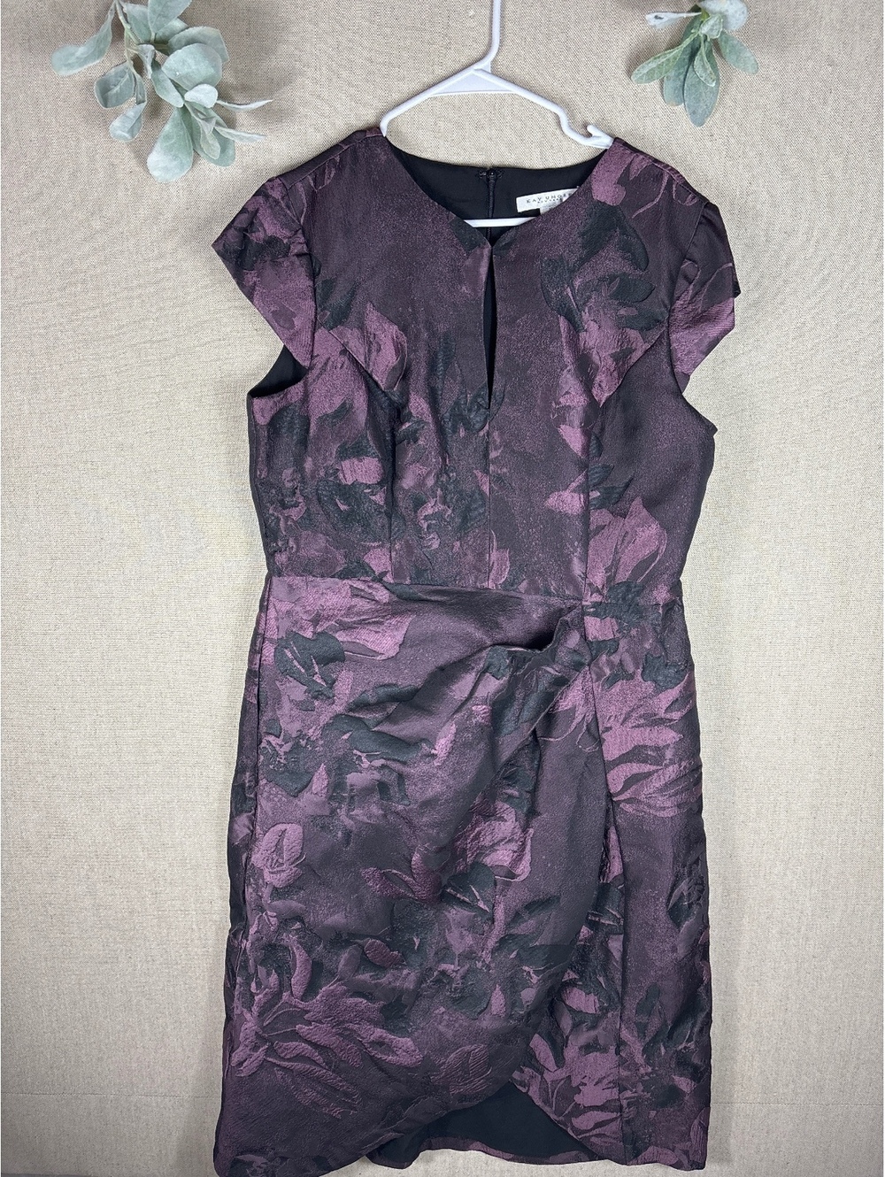 Kay Unger > Purple FloralCap Sleeve Midi Dress Pockets 16